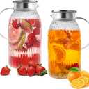 Bandesun Glass Pitcher with Lid, 68 oz/ 2 Liter 2Pack Vintage Water Pitcher,Glass Water Carafe for Cold Brew, Coffee, Lemonade, Iced Tea,Beverage, Heat Resistant Jug