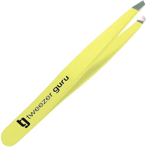 Tweezer Guru Tweezers for Women Facial Hair & Men – Precision Slant-Pointed Eyebrow Tweezer for Ingrown Hair, Blackhead & Splinter Removal (Yellow)