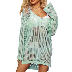 Gowpug Crochet Swimsuit Cover Up for Women 2025 Bathing Suit Cover Ups Sexy Knit Swimwear Coverups Long Sleeve Bikini Beach Cover Up(D-Green)