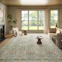 9x12 Washable Area Rug, Soft Non Slip Low Pile Rug for Living Room, Bedroom, Large Dining Room, Vintage Floral Design, Stain Resistant Carpet