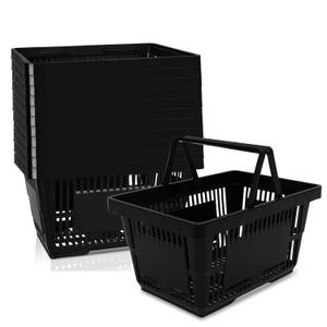 12PCS 21L Shopping Basket With Plastic Handles, Portable Grocery Basket, Black