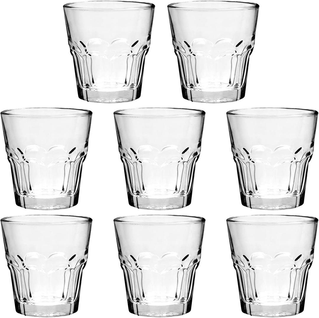 Rock Bar Stackable Beverage Glasses  Set Of 8 Dishwasher Safe Drinking Glasses For Soda, Juice, Milk, Coke, Beer, Spirits 4.5oz Durable Tempered Glass Water Tumblers