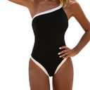 GORGLITTER Women's One Shoulder Monokini One Piece Swimsuit Modest Cheeky Tummy Control Swim Suit Bathing Suit Swimwear, Small