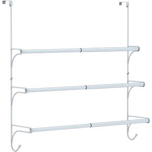 Auledio Adjustable Over The Door Triple Towel Rack with Hooks,Silver