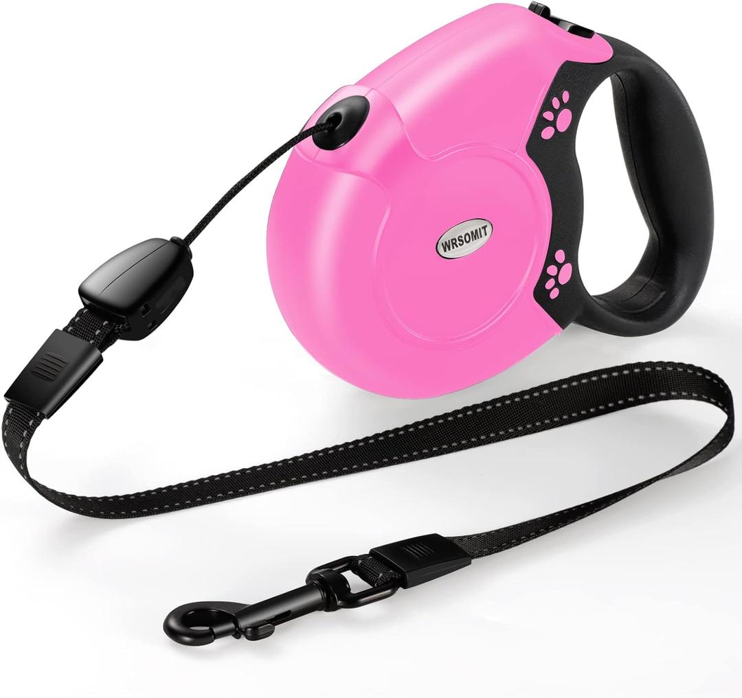 Retractable Dog Leash, 26 Ft Heavy Duty Pet Walking Leash for Small Medium Large Dogs up to 99lbs, Anti-Slip Handle, 360  No Tangle, Nylon Tape, One-Handed Brake (Pink)