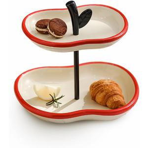 MOOSHU Ceramic Cupcake Dessert Stand - 2-Tier Fruit Platter for Kitchen Counter - Apple-Shaped Holiday Decorative Tiered Serving Trays for Parties Entertaining, and Food Display.