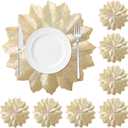 Christmas Placemat Set of 8,Gold Poinsettia Christmas Flower Place Mat Round Placemt Table Decorations for Home Kitchen Dining Holiday
