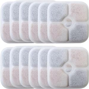 Cat Water Fountain Replacement Filters Fit for 2.5L Fountain with Whiskers Pattern Triple Action Water Pet Cat Drinking Fountain Filter Pack of 12