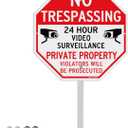 T&R No Trespassing Private Property Sign Video Surveillance Sign with 36" Stake for Outside,12"x12" .040 Rust Free Heavy Aluminum, Reflective,Includes Matching Screws & Wrench, Easy to Mount