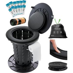 Adjustable Height Portable Toilet with Soft Seat Cushion, Waste Bags & Gel, Camping Toilet for Adults & Kids, Compact Travel Potty for Outdoor, RV, Hiking, Emergency Use, Black