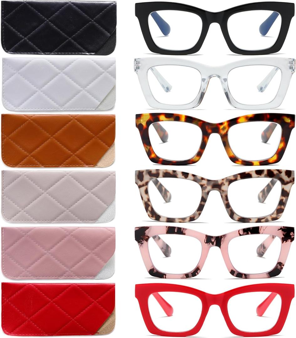 FSRTEP Oprah Style Readers for Women - 6 Pack Stylis Style Reading Glasses with Blue Light Blocking and Spring Hinge +3.25