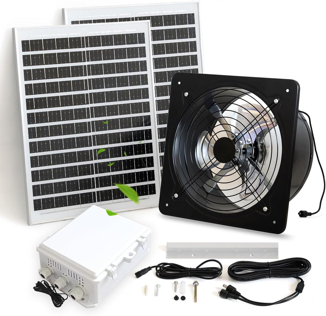 TXL 40W Solar Gable Vent Fan with Thermostat, 1800 CFM, Precision Temperature Control, Continuous Cooling Without Light, Perfect for Attics, Roof Vents, Greenhouses, Sheds & Chicken Coops