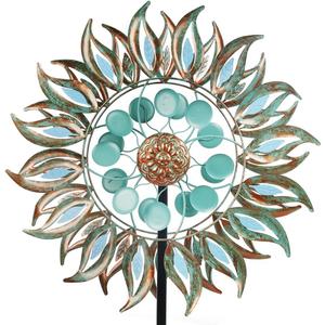 DREAMSOUL 24" Dia Large Wind Spinners Outdoor with 5 Prongs Stake, Metal Kinetic Wind Spinners for Yard and Garden (Green(22 inch))