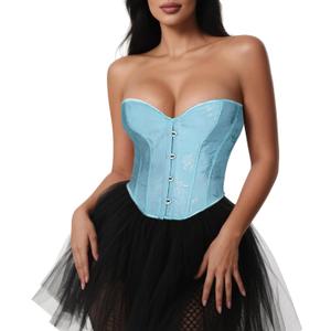 VONMELLI Bustier Corset Top Lace Up Overbust Shapewear Lingerie Cosplay Costume (Small, Light Blue)