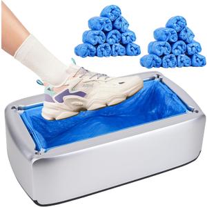 Automatic Shoe Covers Dispenser,Shoe Cover Machine with 200 Pcs Disposable Shoe Covers for Home, Office, Supermarket, Factory, Lab (Silver)