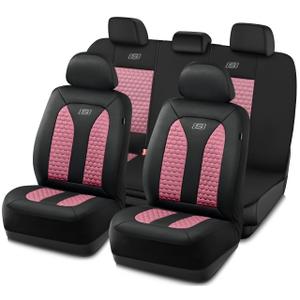 Skechers Memory Foam Car Seat Cover Full Sets, Hexcomb Breathable Thick Seat Covers, Airbag Compatible, Automotive Comfort & Protection for Most Cars,Van,Trucks, SUVs (Pink,Full Set)