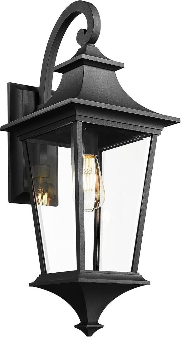 Emliviar 29.3 Inch Trendy Outdoor Wall Sconce, Large Exterior Wall Light for Porch Patio, Clear Glass in Black Finish, XE292B-L BK