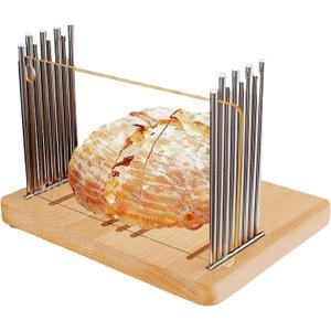 Wooden Bread Slicer for Homemade Bread, Bread Boards with Adjustable Width, Stainless Steel Slicing Guide & Beechwood Board, Foldable Bread Cutter for Bread Cake Toast Sourdough Rounds Bagels