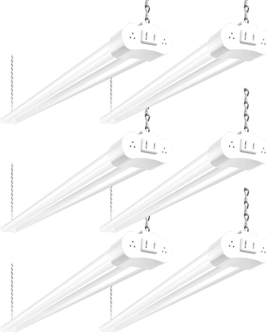 hykolity 6 Pack 4FT Linkable LED Shop Light, Utility Shop Light Fixture, 4400lm, 42W [250W Equivalent], 5000K Daylight Shop Lights for Garage, Hanging or Surface Mount, with Power Cord, ETL,White