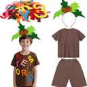 JMUQ Book Character Costume for kids Palm Tree Costume Include Brown T-Shirt Palm Tree Headband Self Adhesive Felt Letters for Back to School Party Dress Up Classroom Party Accessory