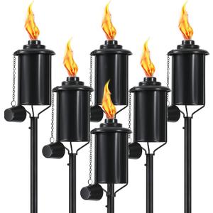 6 Pack Metal Citronella Torches, Torches Garden for Outside 60 inch Flickering Flame Citronella Outdoor Light Torch,Metal Torches for Outside, Camping Patio Pathway Table Torch(Jet Black)