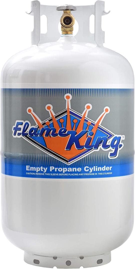 Flame King YSN-301 30 Pound Steel Propane Tank Cylinder with Type 1 Overflow Protection Device Valve DOT and TC Compliant, White