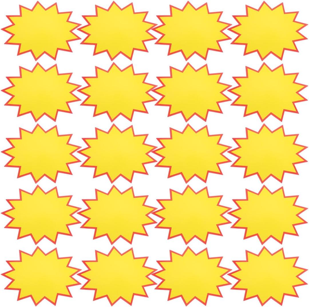 STOBOK 30 Sheets Explosive Price Tag Stickers 9.64X7.08In Fluorescent Yellow Star Burst Writable Self-Adhesive Labels for Retail Store Sale and Event Promotion