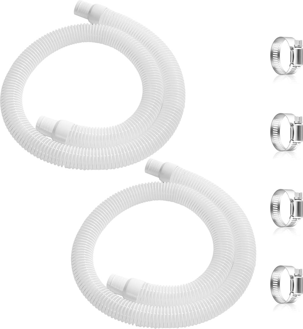 2 Pack 1.25×59in EVA Pool Professional Hoses with 2026 Upgrade Flexible Tube Head and 4 Metal Clamps for Above Ground Pools Pump Replacement Hose Pool Supply for Heavy Duty Hose (White)