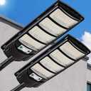 Solar Street Lights Outdoor Waterproof, LED Dusk to Dawn Solar Light, Flood Lights with Motion Sensor and Remote Control, for Exterior Wall, Patio, Yard, Deck, Garden,Parking Lot Lights(2-Pack) (Black)