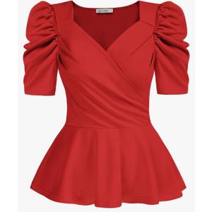 GRACE KARIN 2025 Womens Tops Elegant Peplum Top Wrap V Neck Puff Short Sleeve Summer Tops Blouse (Medium, Red) GRACE KARIN 2025 Womens Tops Elegant Peplum Top Wrap V Neck Puff Short Sleeve Summer Tops Blouse (Medium, Red)