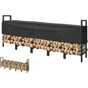 KYATE 8ft Firewood Rack Outdoor with Adjustable Cover Fireplace Wood Storage Indoor Heavy Logs Stand Stacker Holder Strong Lumber Racks Outside for Courtyard Patio
