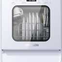 AIRMSEN Portable Countertop Dishwasher with 5L Water Tank, Mini Dishwasher with 14.6 Narrow & 20.1 Deep Design, 9 Programs, 24H Delay Start & 360 Dual Spray, No Hookup Needed, C01, White (4 Place Settings)