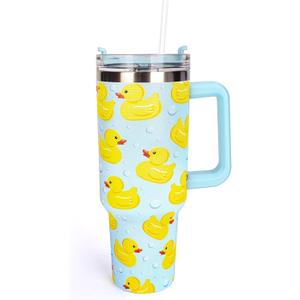 Whaline 40oz Yellow Duck Tumbler with Handle Straw and Lid Cute Animal Travel Tumbler Coffee Cup for Friend Holiday Birthday Party Favors