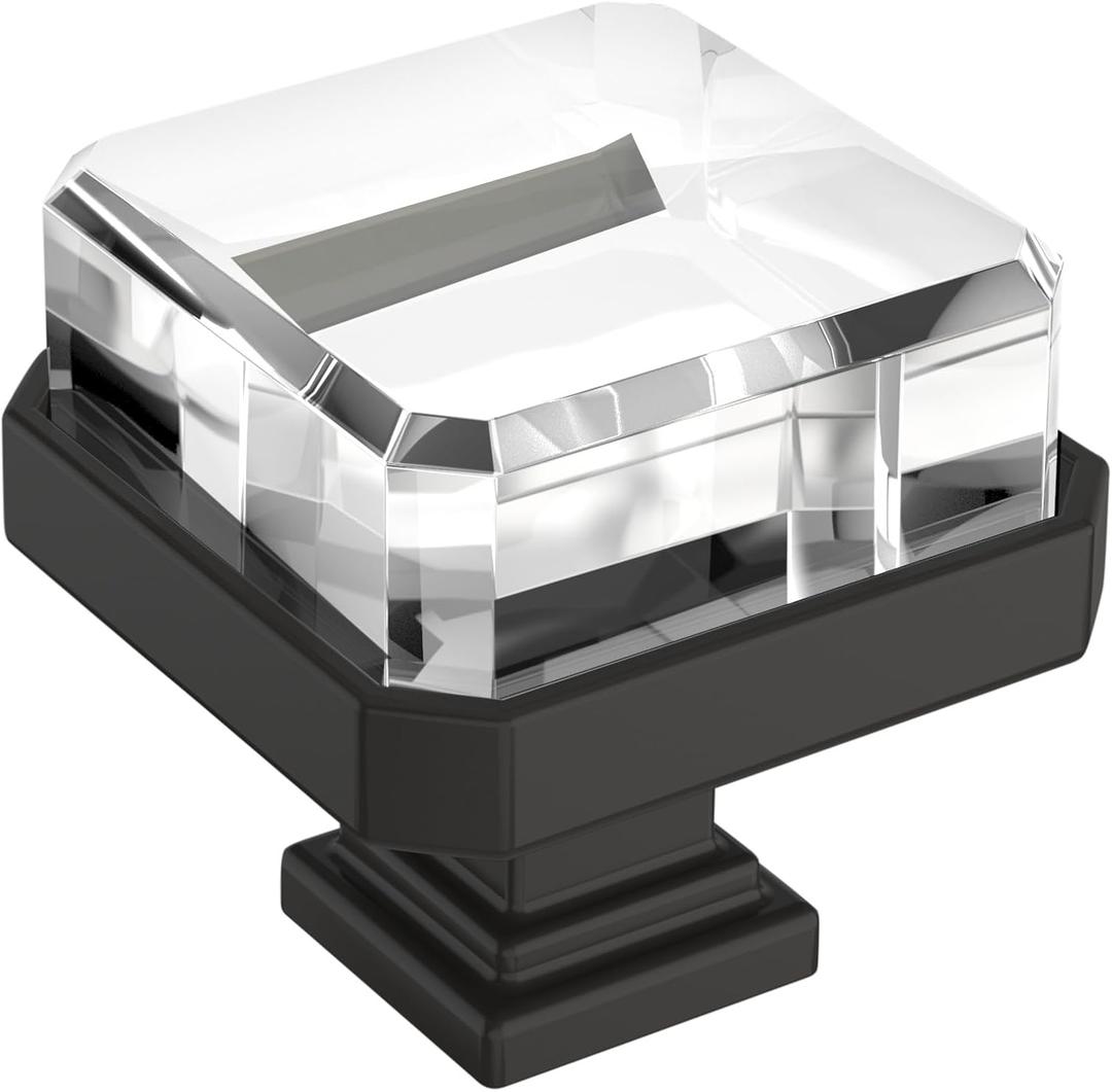 Amerock Glacio 1-3/8 inch (35mm) Length Clear/Black Bronze Cabinet Knob, BP36975CBBR (Square)