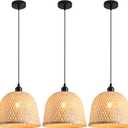 Hand Woven Bamboo Pendant Light 11.02" Bamboo Chandelier,3-Pack Rattan Ceiling Hanging Light,for Living Room Kitchen Dining Room Farmhouse (11.02", Bamboo Oval)