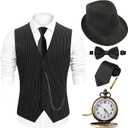 EFORLED Halloween 1920s Mens Costume 2025,Gatsby Gangster Vest,Vintage Pocket Watch,Pre Tied Bow Tie,Tie (Black, L)
