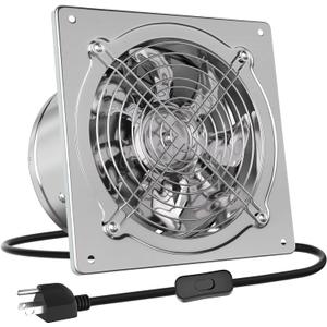 HG Power 10 Inch Metal Exhaust Fan with Switch, 988 CFM Powerful Garage Exhaust Fan with Damper, Potable Wall Mount Fan Fume Extractor Ventilation Fan for Shop, Shed, Basement, Chicken Coop, Silver