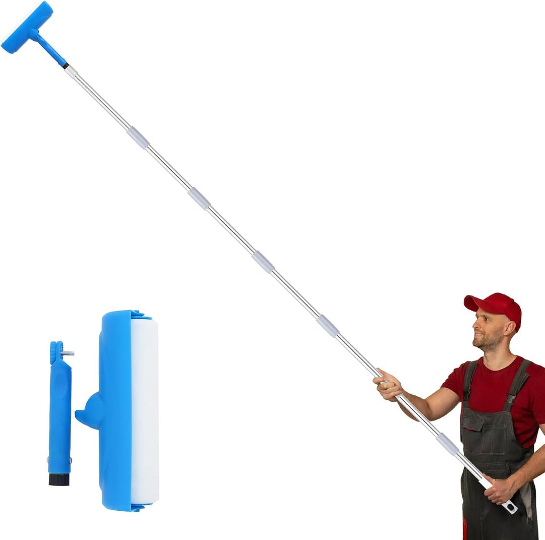 Ceiling Paint Roller No Drip Kit 111-Inch Extension Pole Included, 10 Inch Roller with Shield & Adjustable Head | No Drip, Splatter-Free Brush for Ceiling & Wall Painting