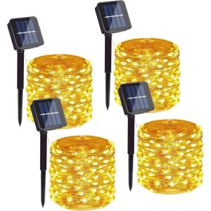 4 Pack Solar Powered Copper Wire String Lights Outdoor, Total 400LED Waterproof 8 Modes Fairy Lights for Garden, Patio, Party, Yard, Christmas (Warm White)