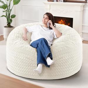 HABUTWAY 3FT Bean Bag Chair,Giant Bean Bag Chairs for Adults,Big Bean Bags with Memory Foam Filled, Large Beanbag Chairs with Chevron Plush Cover-White, 3FT-36"x36"x22"