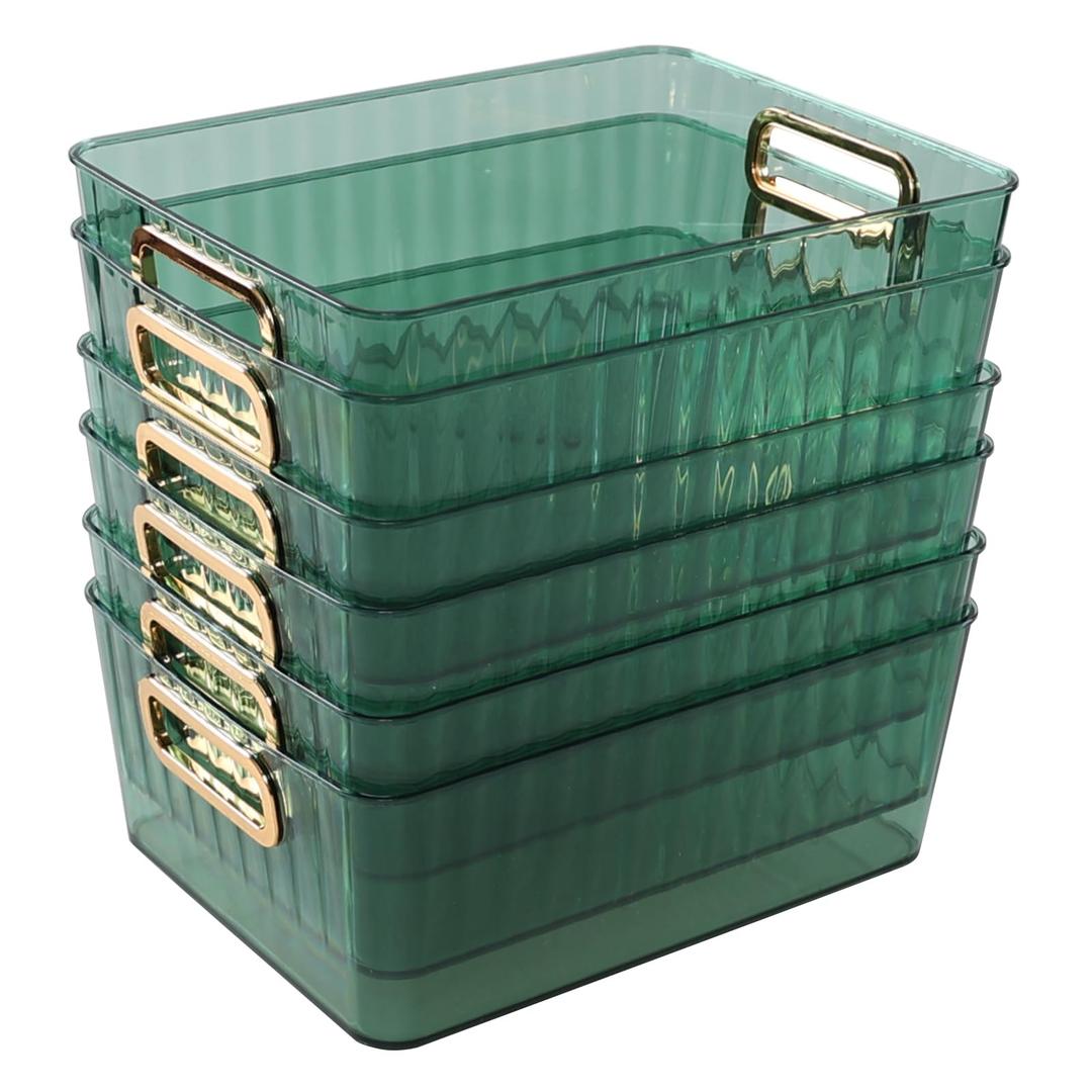 Clear Pantry Storage Organizer Bins, Green, 6 Packs