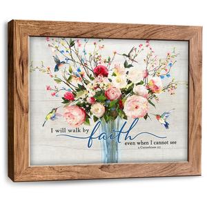 2 x UIAMT Christian Bathroom Wall Art Bible Verse Floral Pictures Decor Country Religious Flower Canvas Print Painting Modern Home Artwork for Bathroom Bedroom Living Room Kitchen Office Framed 10"x8"