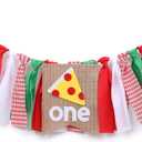 WAOUH Pizza Highchair Banner for 1st Birthday - Fabric Rag Garland Decoration, Cake Smash Photo Prop (80in)
