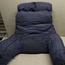 Bed Rest Reading Pillow with Arms & Detachable Headrest, Corduroy Backrest Cushion with Side Pockets & Washable Cover, Sit Up Pillow for Bed, Sofa Reading, Relaxing & Watching TV, Navy Blue, Large