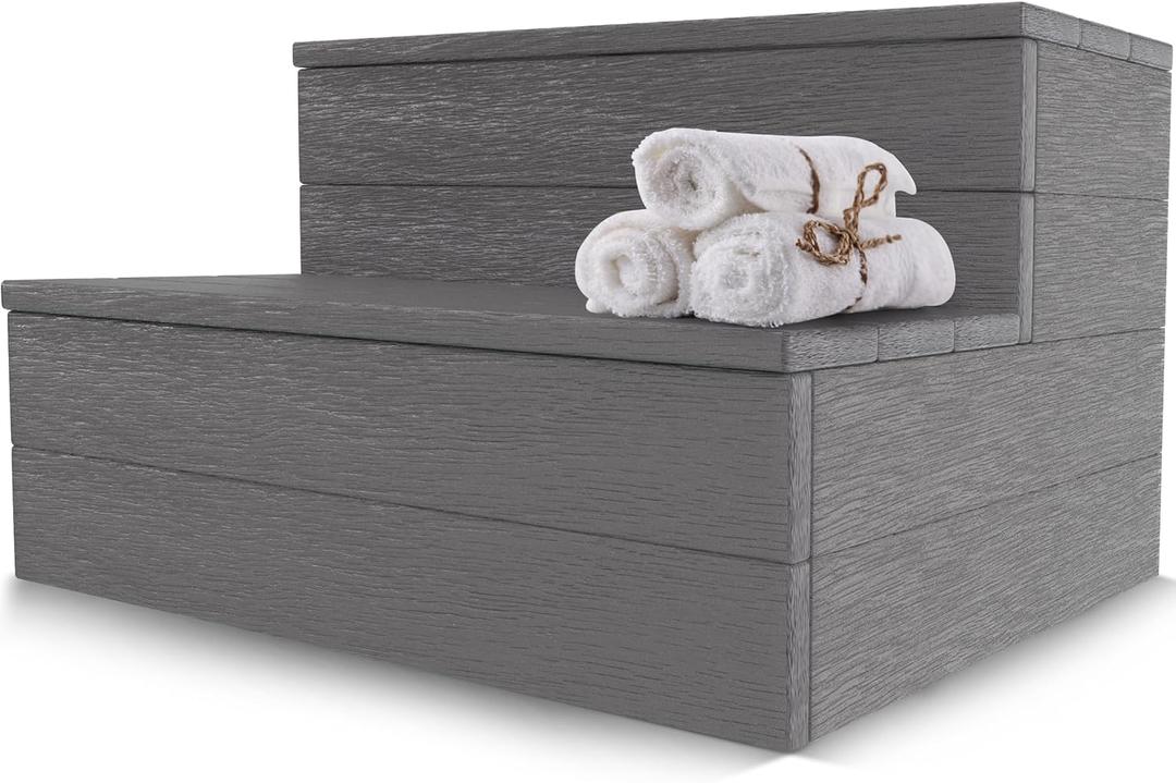 Hot Tub Steps,Wood Looking Plastic Steps for Hot Tub,Top Waterproof Hot Tub Stairs,Safe and Non-Slip Spa Steps,Upgrade Heavy Duty Outdoor Steps,Suitable for Any Size Hot Tub