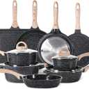 JEETEE 24Pcs Ceramic Cookware Set, Gray Pots and Pans Set Non Stick, Kitchen Healthy Non Toxic Induction Cookware Sets W/Saucepans, Saut Pan, Griddle, Crepe Pan & Pancake Rake (PFAS,PFOA Free)