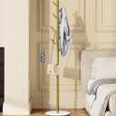 Coat Rack with 8 Hooks, 3 Adjustable Heights, Modern Hall Tree, Sturdy Metal Clothes Stand with Sintered Stone Base for Entryway, Office, Bedroom, for Coats, Hats, Handbags and Scarves, Gold