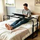Overbed Bedside Table with Wheels Portable Rolling Laptop Desk Cart Computer Table Over The Bed Table Adjustable Height and Length with Tilt Stand Board for Bed Hospital Home and Office (Black-M)