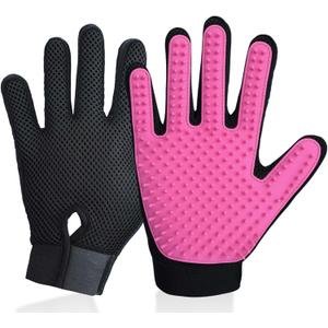 DELOMO Pet Grooming Gloves, Upgrade Version with Enhanced 255 Silicone Grooming Tips, Hair Remover Mittens for Dogs & Cats, Bath Brush, 1 Pair (Pink)