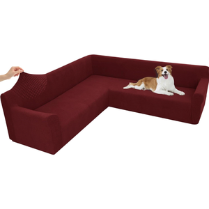 Arfntevss Stretch Sectional Couch Covers L Shaped Corner Sectional Sofa Cover Washable Jacquard Soft Fleece U Shape Sofa Slipcovers Anti Slip Furniture Protector for Dogs Pets (X-Large, Wine Red)